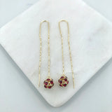 18K Gold Layered Oro Laminado Assorted Fire Ball Colors In Long Threader Earrings Wholesale 21.0357/1/3/8/17/21/31/38/71