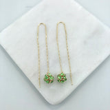 18K Gold Layered Oro Laminado Assorted Fire Ball Colors In Long Threader Earrings Wholesale 21.0357/1/3/8/17/21/31/38/71
