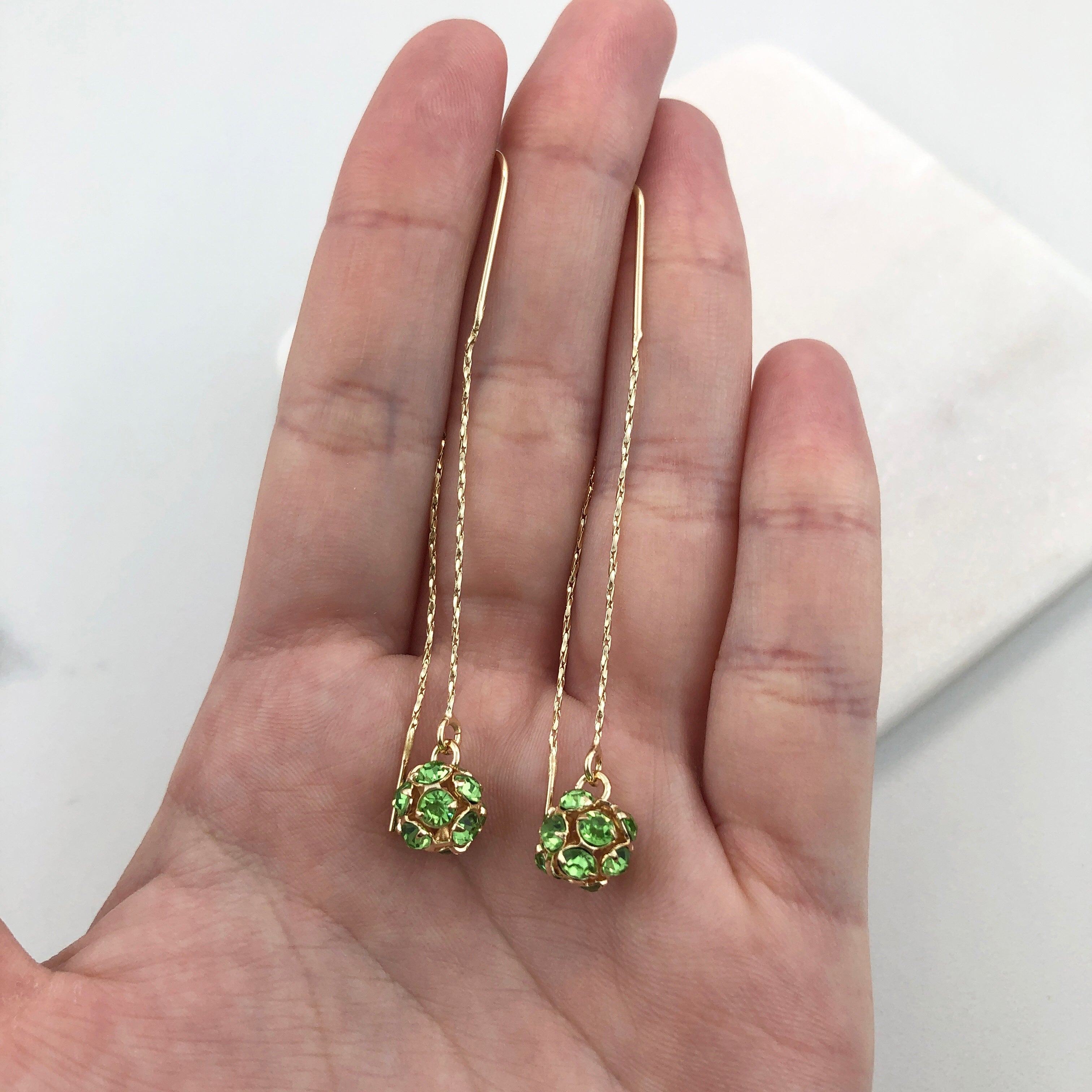 18K Gold Layered Oro Laminado Assorted Fire Ball Colors In Long Threader Earrings Wholesale 21.0357/1/3/8/17/21/31/38/71