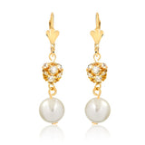 18K Gold Layered  Oro Laminado Clear CZ Fire Ball With Pearl Drop