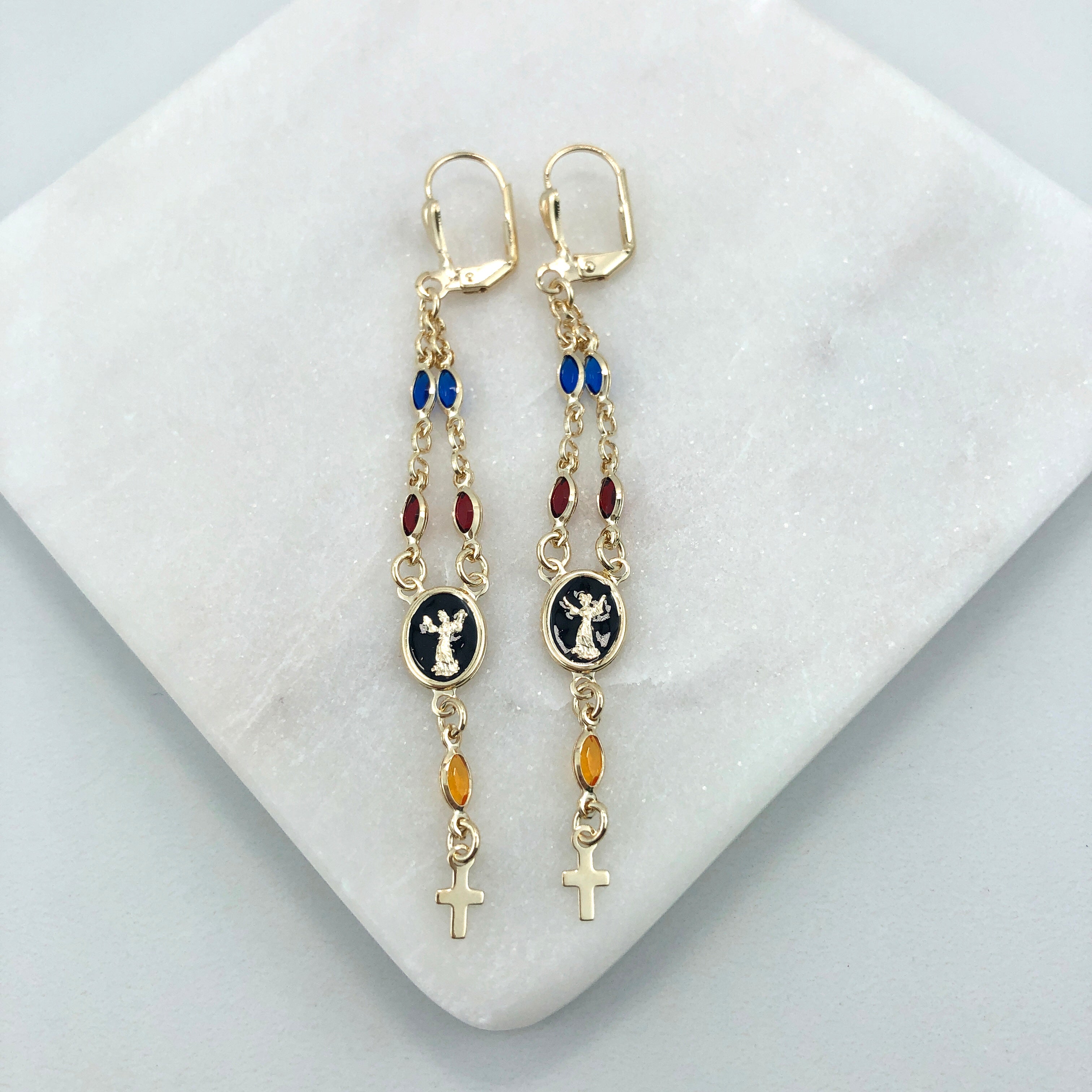 18K Gold Layered Oro Laminado Multicolor Rhinestone