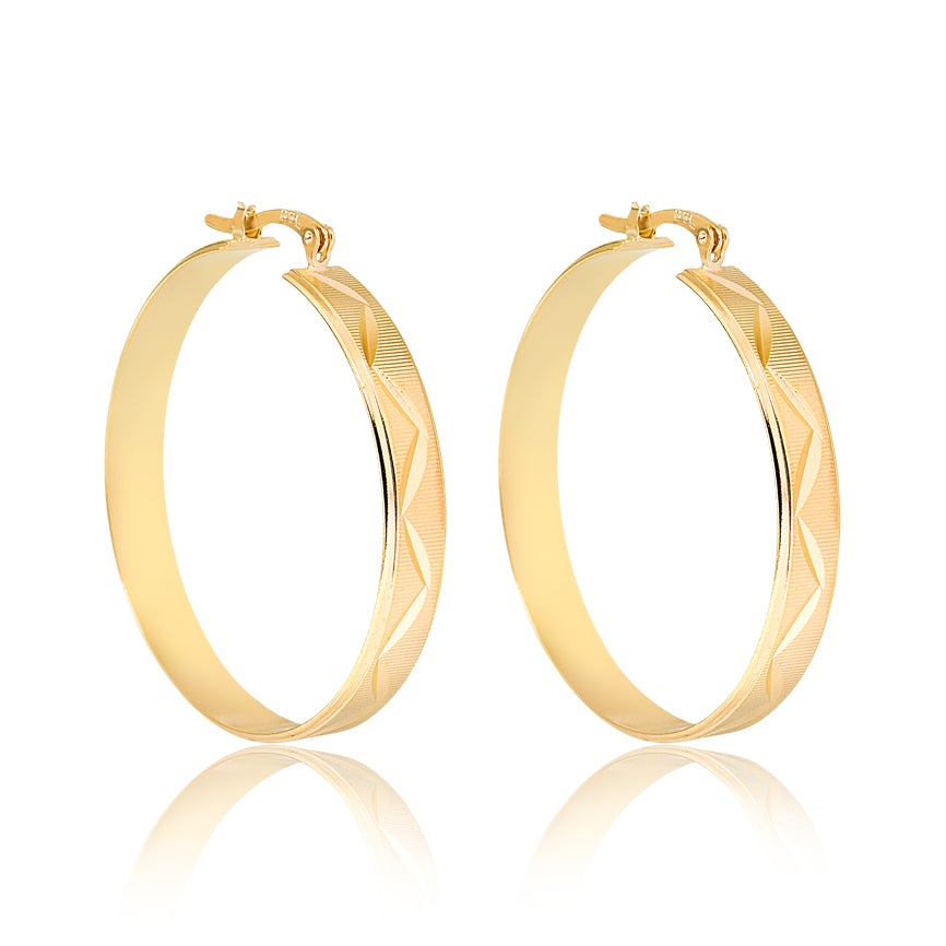 18K Gold Layered Oro Laminado 39 mm Diamond Cut Flat Hoops Wholesale 21.0391