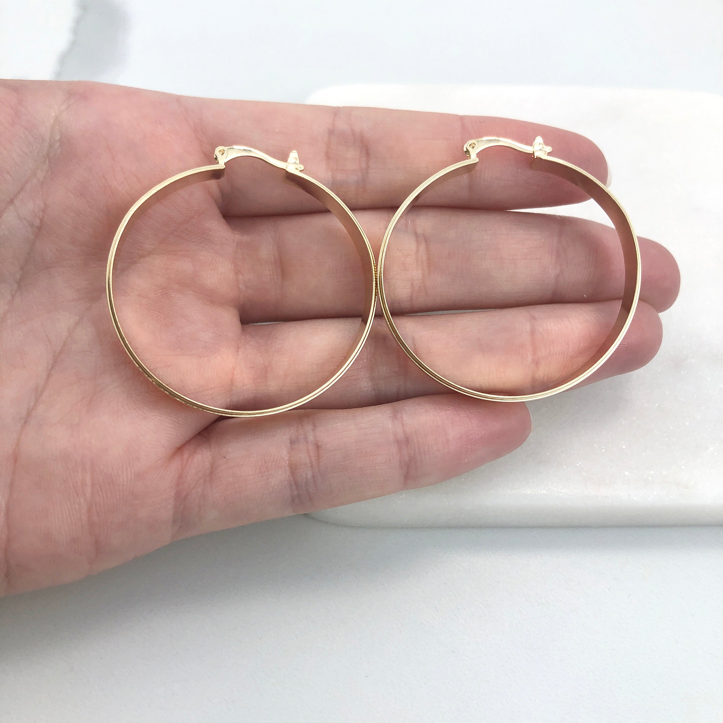 18K Gold Layered Oro Laminado 39 mm Diamond Cut Flat Hoops Wholesale 21.0391
