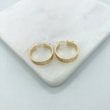18K Gold Layered Oro Laminado 18 mm Diamond Cut Flat Hoops 21.0398