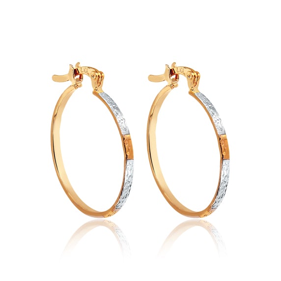 18K Gold Layered Oro Laminado 23 mm Tri-Tone Texturized Hoops Wholesale 21.0399