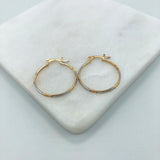 18K Gold Layered Oro Laminado 23 mm Tri-Tone Texturized Hoops Wholesale 21.0399