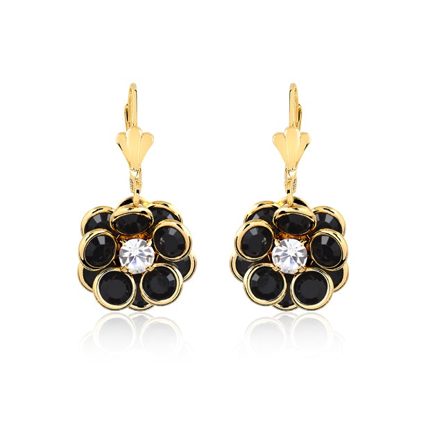 18K Gold Layered Oro Laminado Clear Cubic Zirconia Center with Black