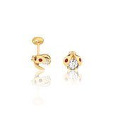 18K Gold Layered Oro Laminado Lady Bug With Clear Rhinestone Plug Kids Earrings 21.0413/3