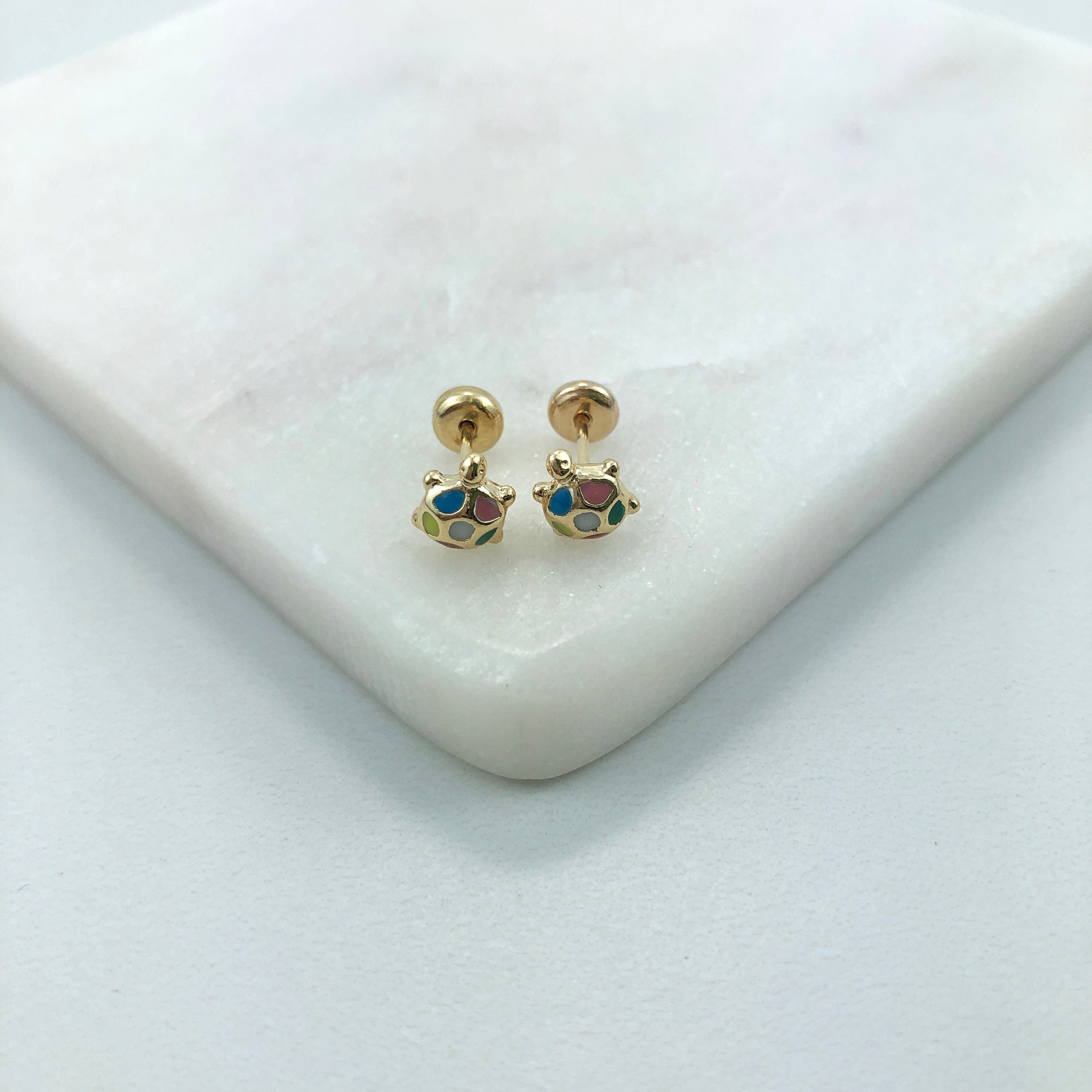 18K Gold Layered Oro Laminado Multicolor Enamel Turtle Plug Kids Earrings Wholesale 21.0414/17
