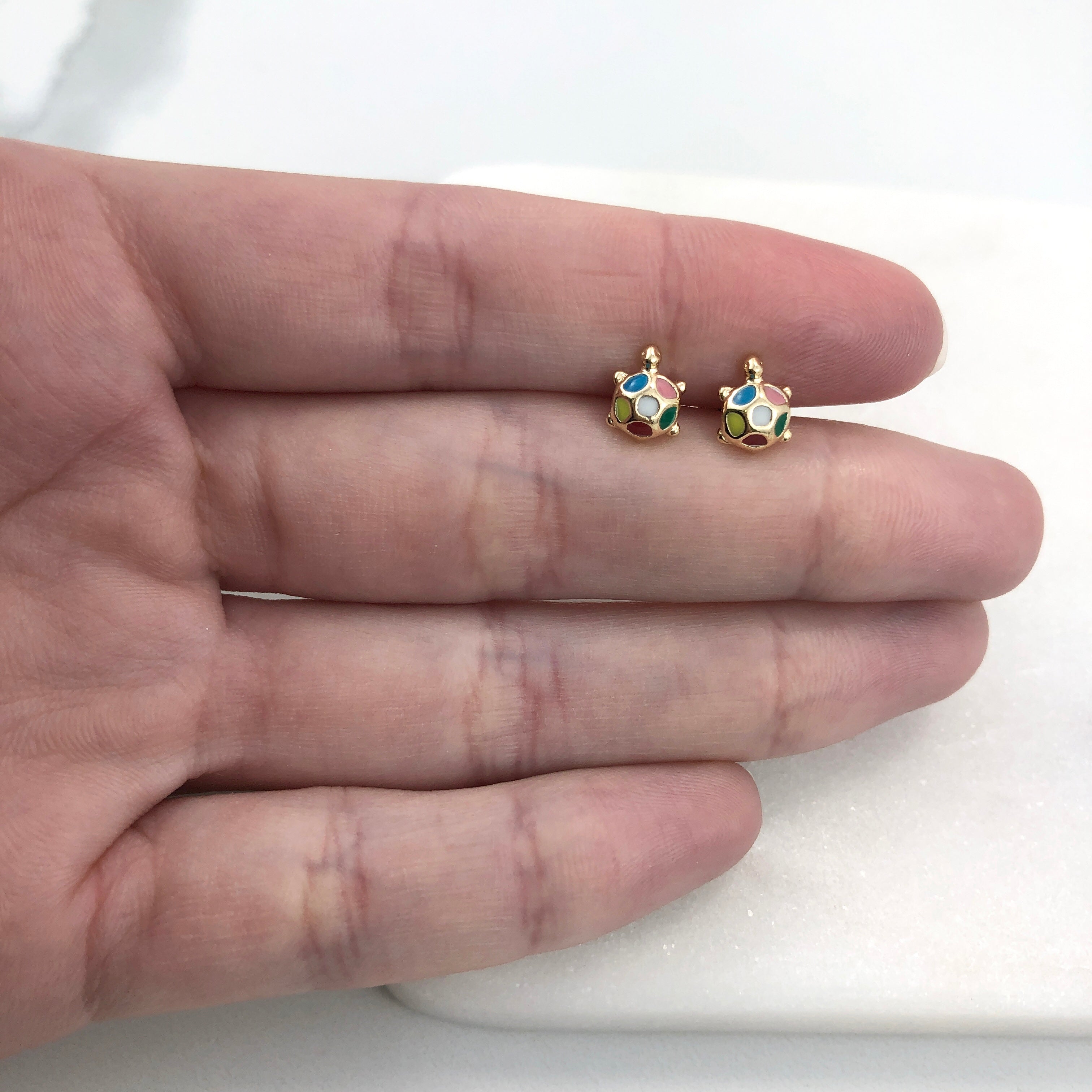 18K Gold Layered Oro Laminado Multicolor Enamel Turtle Plug Kids Earrings Wholesale 21.0414/17