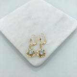 18K Gold Layered Oro Laminado Assorted Rhinestone In Texturized Flower Lever Back