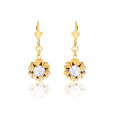 18K Gold Layered Oro Laminado Assorted Rhinestone In Texturized Flower Lever Back