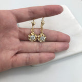 18K Gold Layered Oro Laminado Assorted Rhinestone In Texturized Flower Lever Back