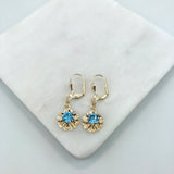 18K Gold Layered Oro Laminado Assorted Rhinestone In Texturized Flower Lever Back