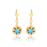18K Gold Layered Oro Laminado Assorted Rhinestone In Texturized Flower Lever Back
