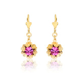 18K Gold Layered Oro Laminado Assorted Rhinestone In Texturized Flower Lever Back