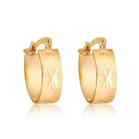 18K Gold Layered Oro Laminado 11 mm Diamond Cut Texturized Hoops Wholesale 21.0426