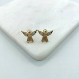 18K Gold Layered Oro Laminado Guardian Angel Push Back Earrings With Cubic Zirconia