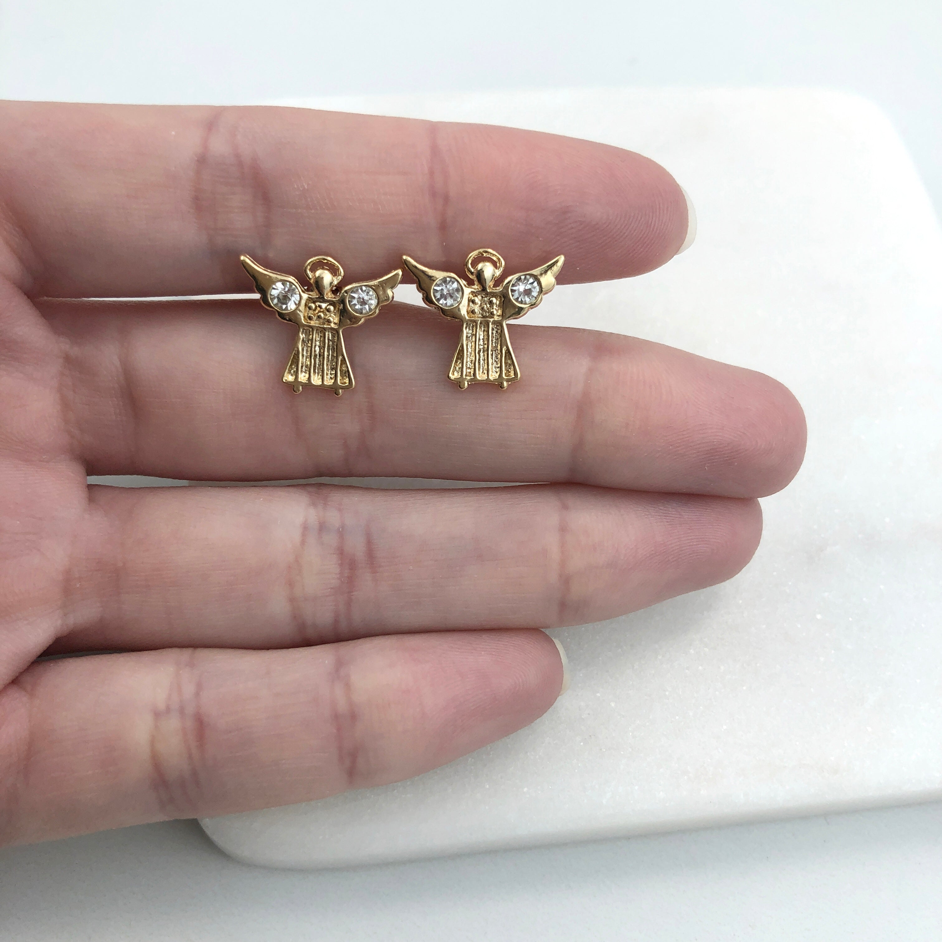 18K Gold Layered Oro Laminado Guardian Angel Push Back Earrings With Cubic Zirconia
