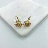 18K Gold Layered Oro Laminado Texturized Flower Lever Back Earrings Wholesale 21.0432
