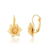 18K Gold Layered Oro Laminado Texturized Flower Lever Back Earrings Wholesale 21.0432