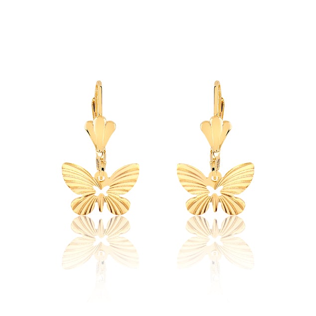 18K Gold Layered Oro Laminado Butterfly Design Dangle Leverback Earrings Wholesale 21.0433