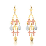 18K Gold Layered Oro Laminado Crosses and Ladies of Guadalupe Chandelier Leverback Earrings Wholesale 21.0441
