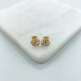 18K Gold Layered Oro Laminado Clear Rhinestone In Cut Out Flower Design Push Back Earrings 21.0574/1