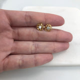 18K Gold Layered Oro Laminado Clear Rhinestone In Cut Out Flower Design Push Back Earrings 21.0574/1