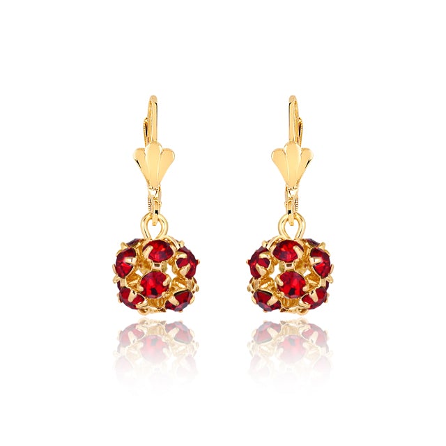 18K gold Layered Oro laminado Assorted Fire Ball Colors Lever Back Earrings 21.0584/1/2/3/4/6/10/17