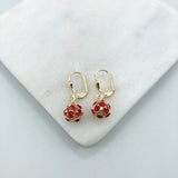 18K gold Layered Oro laminado Assorted Fire Ball Colors Lever Back Earrings 21.0584/1/2/3/4/6/10/17