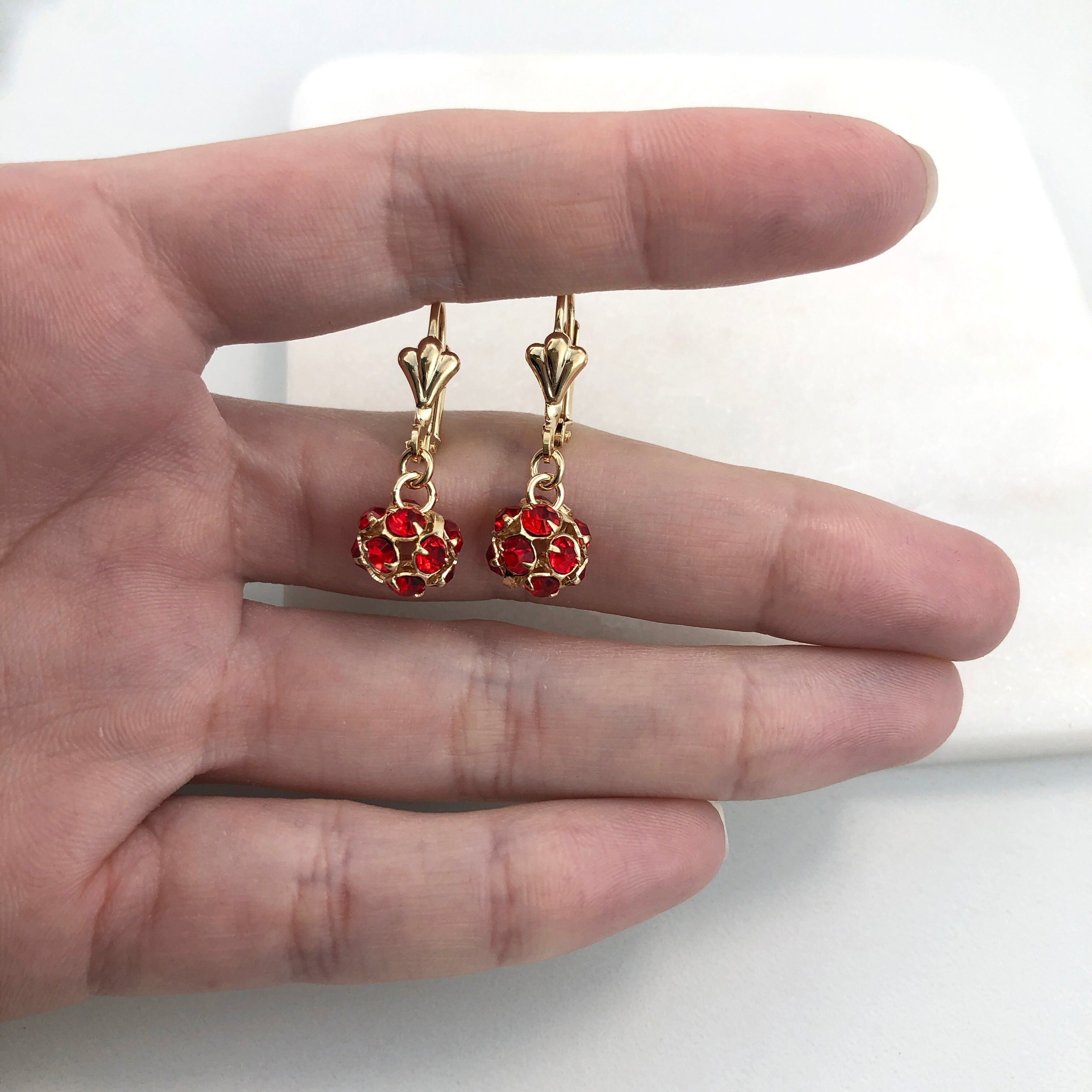 18K gold Layered Oro laminado Assorted Fire Ball Colors Lever Back Earrings 21.0584/1/2/3/4/6/10/17