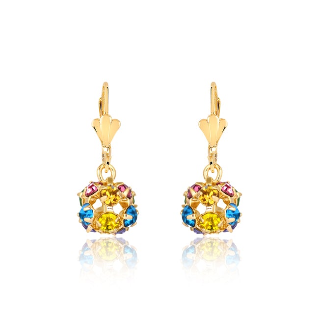 18K gold Layered Oro laminado Assorted Fire Ball Colors Lever Back Earrings 21.0584/1/2/3/4/6/10/17