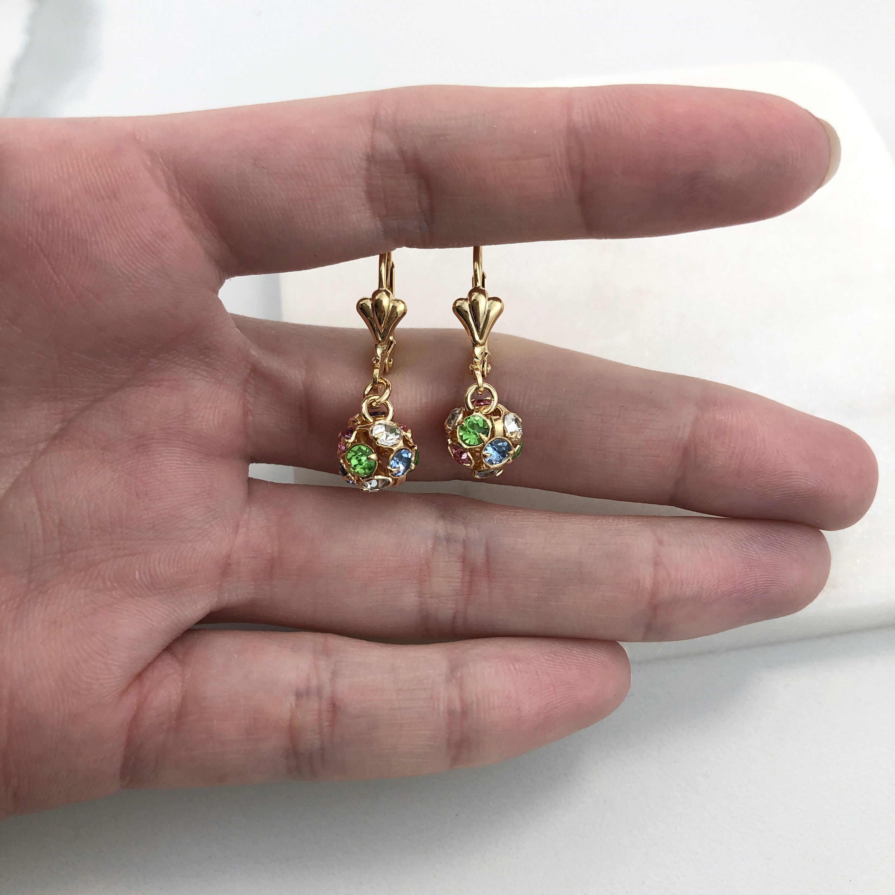 18K gold Layered Oro laminado Assorted Fire Ball Colors Lever Back Earrings 21.0584/1/2/3/4/6/10/17