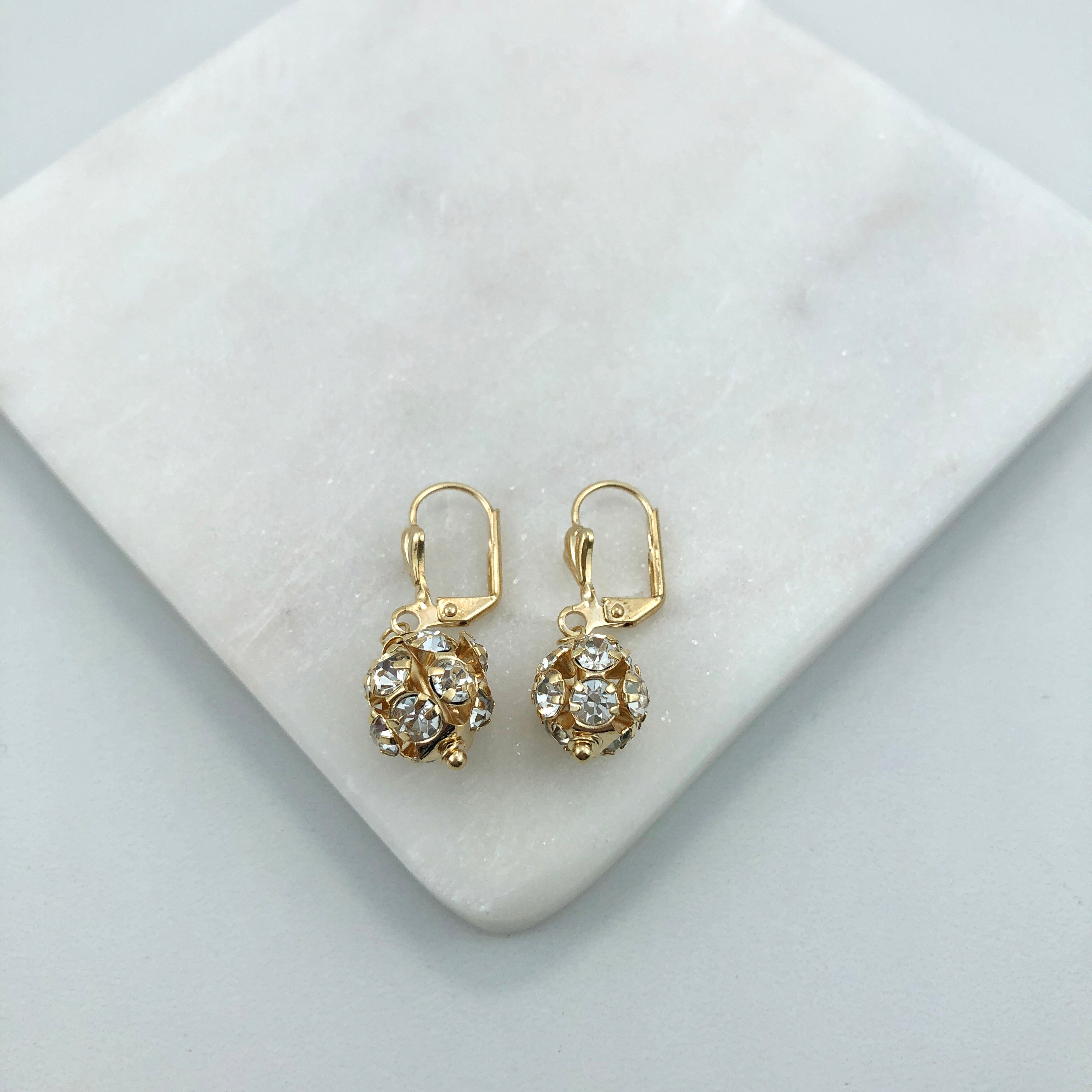 18K gold Layered Oro laminado Assorted Fire Ball Colors Lever Back Earrings 21.0584/1/2/3/4/6/10/17