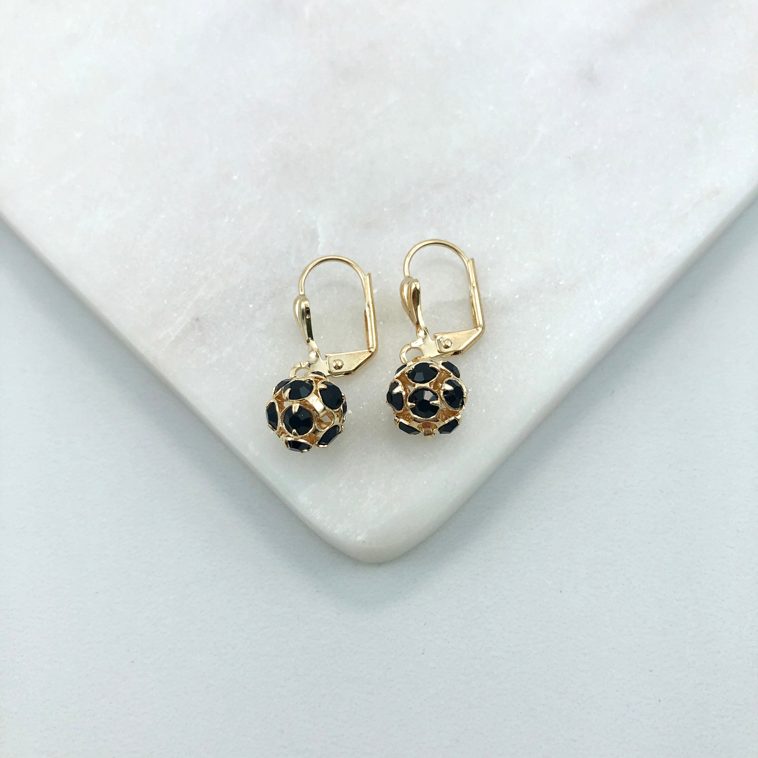 18K gold Layered Oro laminado Assorted Fire Ball Colors Lever Back Earrings 21.0584/1/2/3/4/6/10/17