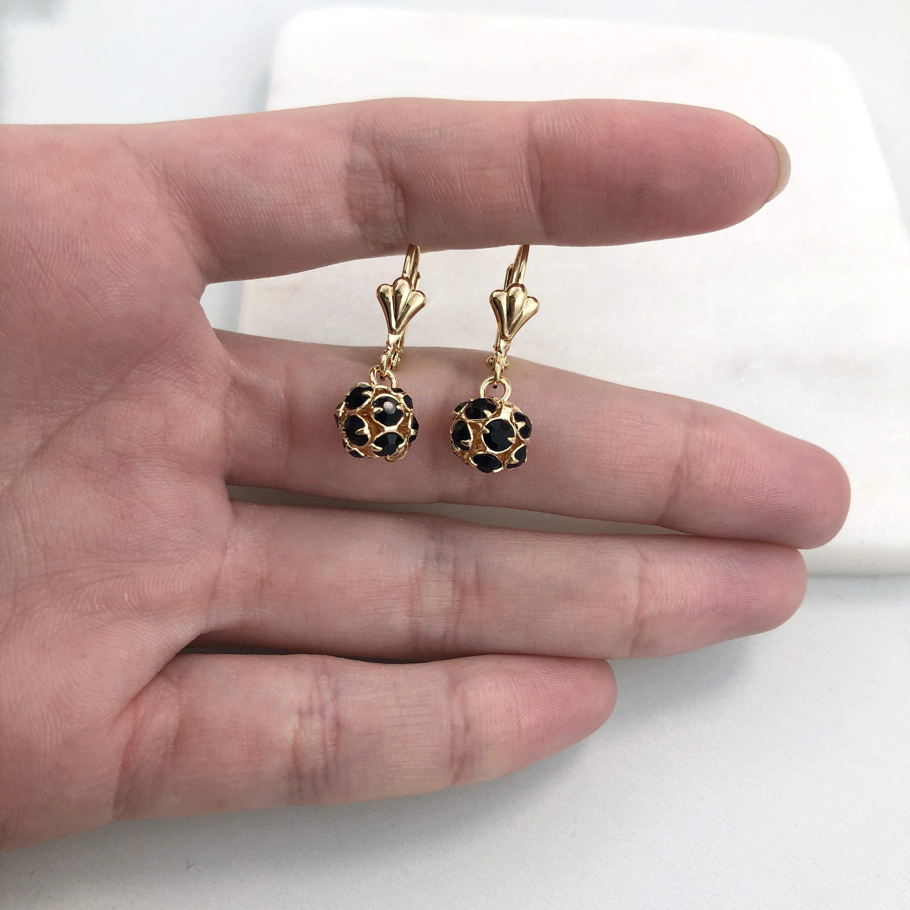 18K gold Layered Oro laminado Assorted Fire Ball Colors Lever Back Earrings 21.0584/1/2/3/4/6/10/17