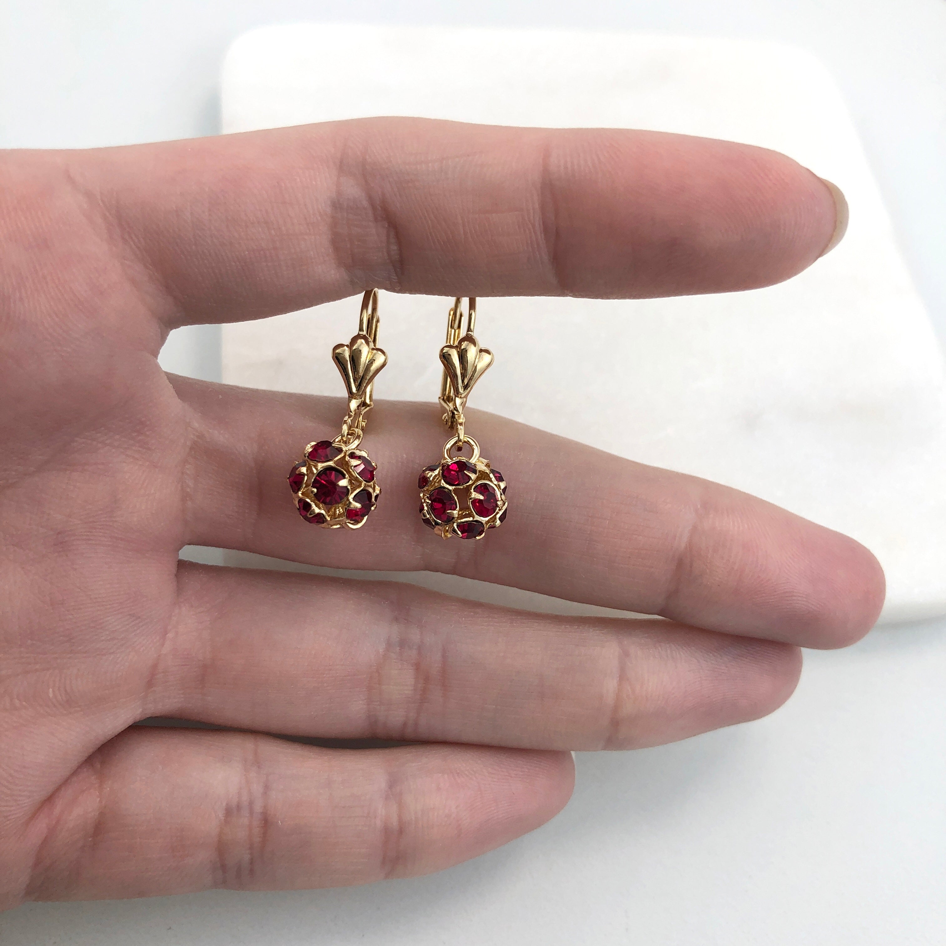 18K gold Layered Oro laminado Assorted Fire Ball Colors Lever Back Earrings 21.0584/1/2/3/4/6/10/17