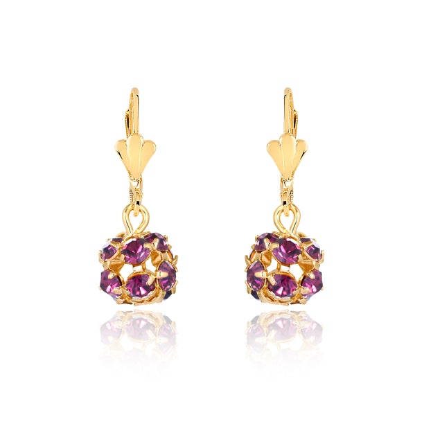 18K gold Layered Oro laminado Assorted Fire Ball Colors Lever Back Earrings 21.0584/1/2/3/4/6/10/17