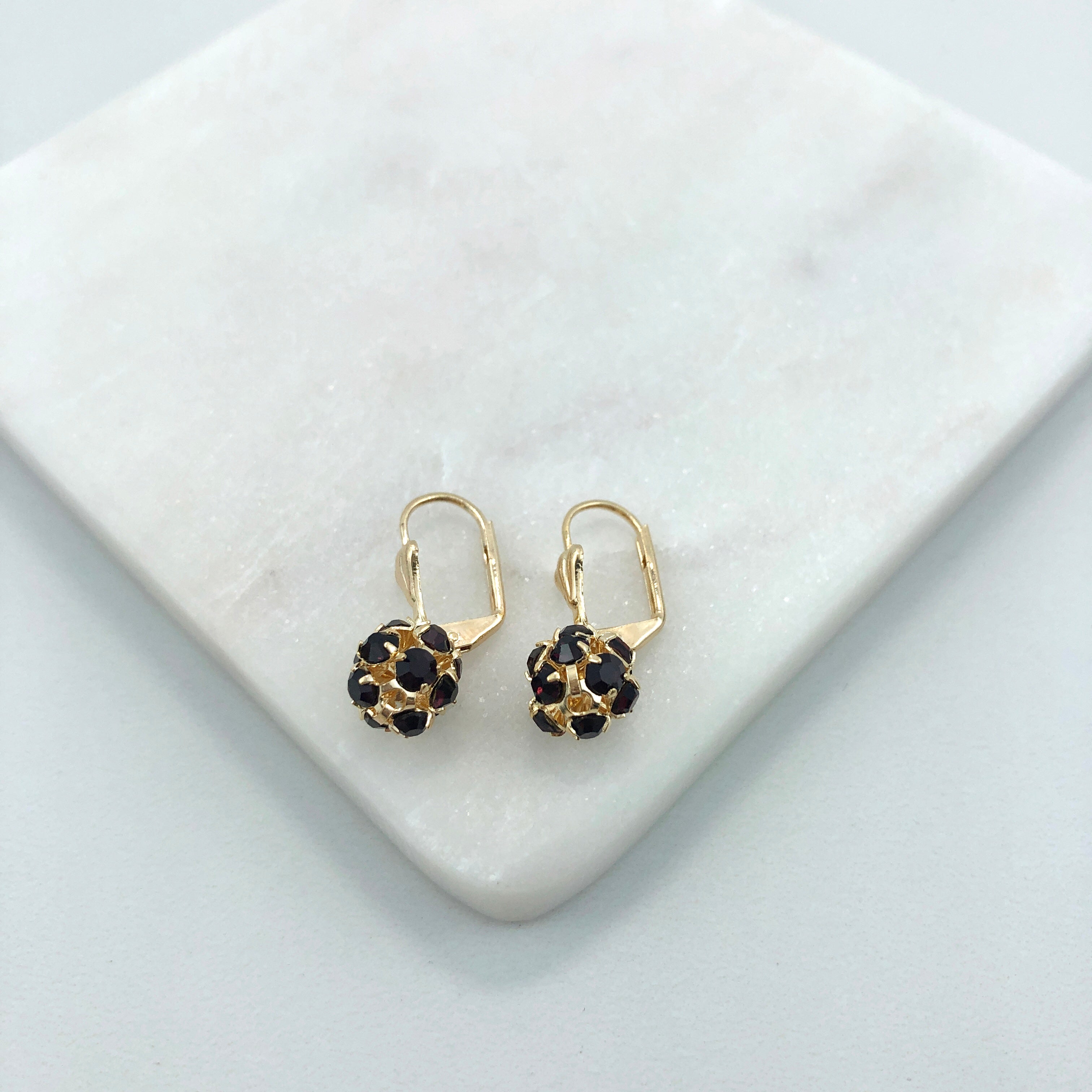 18K gold Layered Oro laminado Assorted Fire Ball Colors Lever Back Earrings 21.0584/1/2/3/4/6/10/17