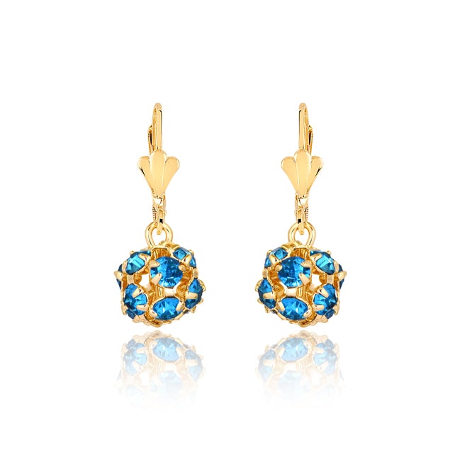 18K gold Layered Oro laminado Assorted Fire Ball Colors Lever Back Earrings 21.0584/1/2/3/4/6/10/17
