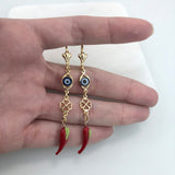 18K Gold Layered Oro Laminado White & Red Rhinestone with White Enamel Elephant In TearDrop Dangle Earrings 21.0597/17