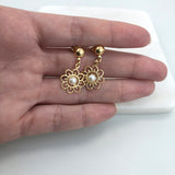 18K Gold Layered Oro Laminado Dangle with Cut Out Flower Shape and Pearl Earrings 21.0610/92