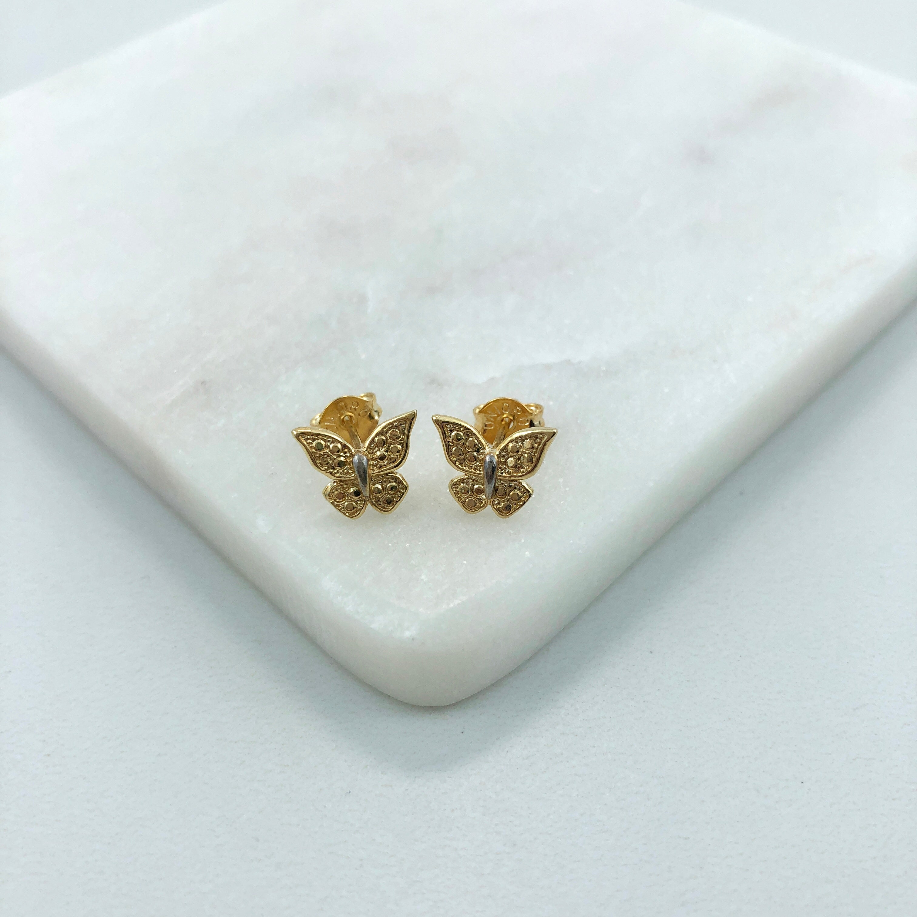 18K Gold Layered Oro Laminado Bow Design Push Back Earrings 21.0611