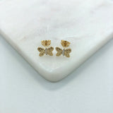 18K Gold Layered Oro Laminado Bow Design Push Back Earrings 21.0611
