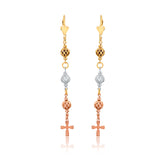 18K Gold Layered Oro Laminado Tri-Tone Cut-Out Balls Dangle Earrings With Cross Drop 21.0620