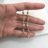 18K Gold Layered Oro Laminado Tri-Tone Cut-Out Balls Dangle Earrings With Cross Drop 21.0620