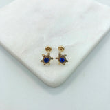18K Gold Layered Oro Laminado Blue Rhinestone Turtle Design Plugs Kids Earrings Wholesale 21.0633/27