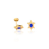 18K Gold Layered Oro Laminado Blue Rhinestone Turtle Design Plugs Kids Earrings Wholesale 21.0633/27