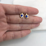 18K Gold Layered Oro Laminado Blue Rhinestone Turtle Design Plugs Kids Earrings Wholesale 21.0633/27